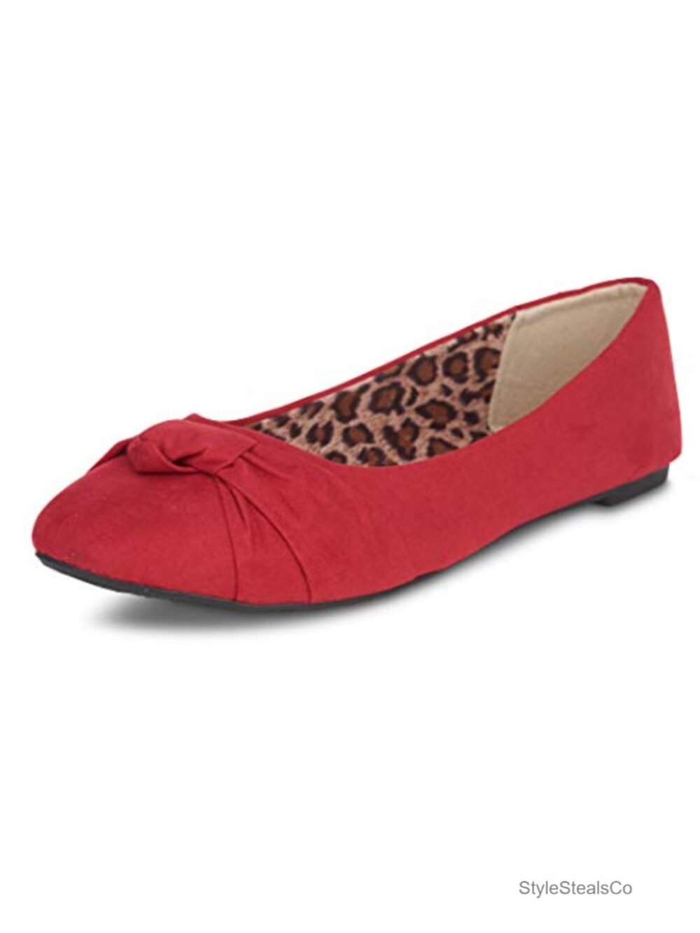Faux Suede Ballet Flats Womens Round Toe Slip On Bow Comfortable